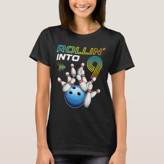 In den 9er rollen Retro Bowling Geburtstagsfeier 9 T-Shirt