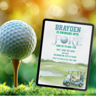 In den Fore schwingen, Blau Golf 4. Geburtstag Einladung