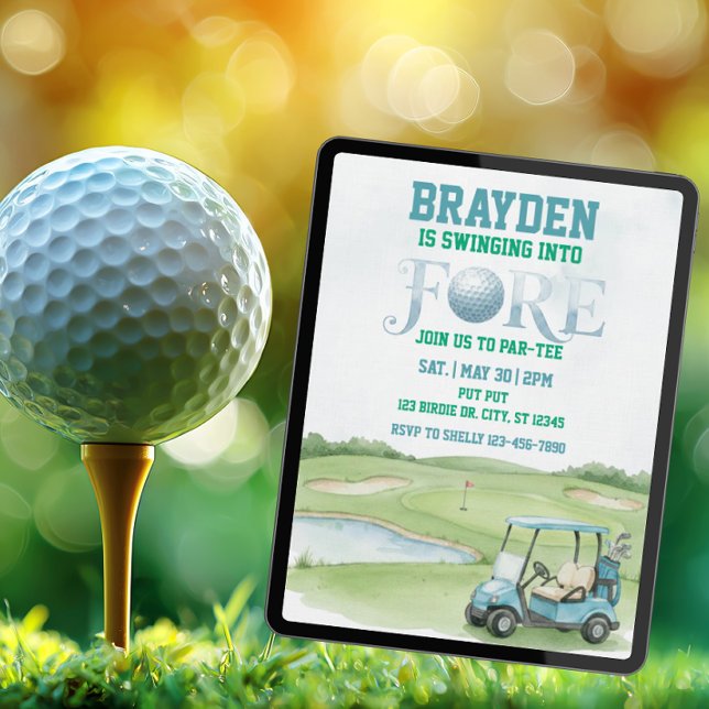 In den Fore schwingen, Blau Golf 4. Geburtstag Einladung (Von Creator hochgeladen)