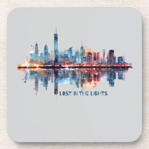 In den Lichtern verloren - Aquarell-Stadt-Skyline- Getränkeuntersetzer