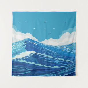 In den Ozean. Schöne große Meereswellen und Blau Wandteppich