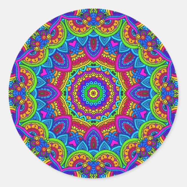 In den Regenbogen-Mandala-Aufkleber Runder Aufkleber (Vorderseite)