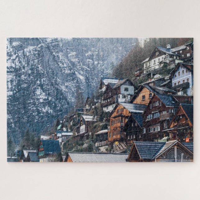 In den Snowy Mountain gebaute Zuhause Puzzle (Horizontal)