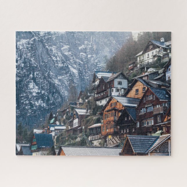 In den Snowy Mountain gebaute Zuhause Puzzle (Horizontal)