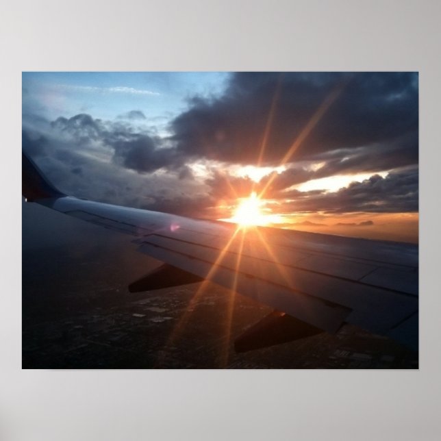 In den Sonnenuntergang fliegen Poster (Vorne)