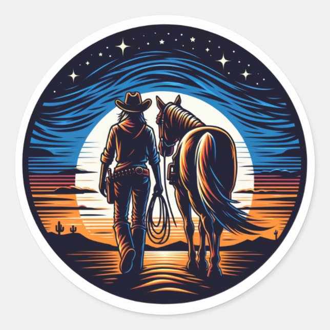 In den Sonnenuntergang Runder Aufkleber (Vorderseite)