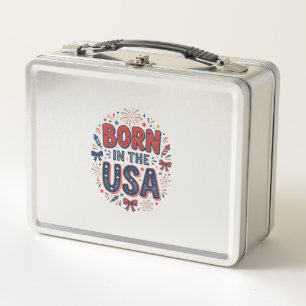 In den USA geboren Patriotes Vintage-Shirt-Design_ Metall Brotdose