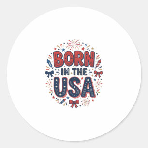 In den USA geboren Patriotes Vintage-Shirt-Design_ Runder Aufkleber