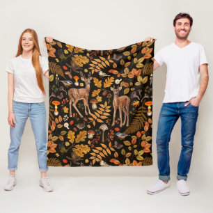 In den Wald/Herbst Hirsche auf schwarz Fleecedecke
