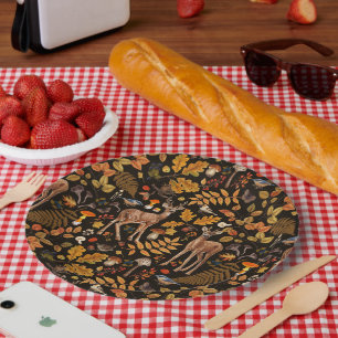 In den Wald/Herbst Hirsche auf schwarz Pappteller