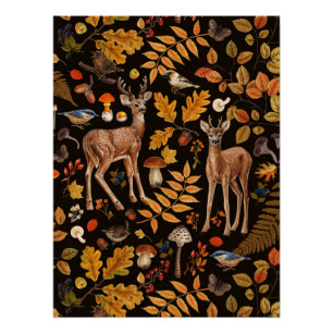 In den Wald/Herbst Hirsche auf schwarz Poster