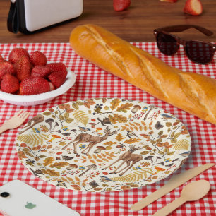 In den Wald/Herbst Hirsche auf weiß Pappteller