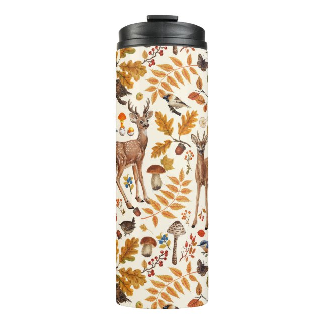 In den Wald/Herbst Hirsche auf weiß Thermosbecher (Vorderseite)