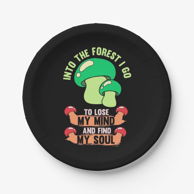 In den Wald Pilzjäger gehen Pappteller (Vorderseite)