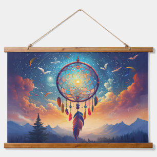 In den Wolken, native amerikanische Dreamcatcher Wandteppich Mit Holzrahmen