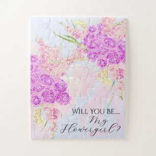 In Der Blau-Rosa-Schleife und Rosenstrauß-Blumenmä Puzzle
