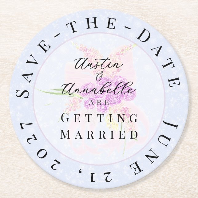 In der Blau-Süß rosa Sheer Bow Bouquet Runder Pappuntersetzer (Vorderseite)