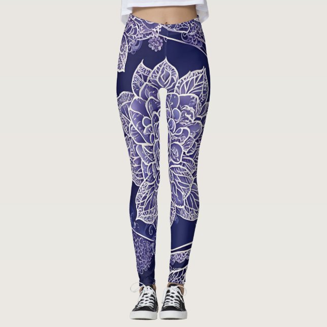 In der blauen KI Kunst Leggings (Vorderseite)
