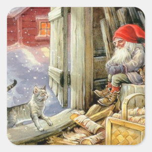 „In der Holzhütte“ von Jenny Nystrom Quadratischer Aufkleber