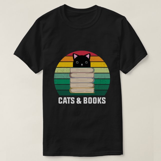 In der Liebe Katzen und Bücher lustige Katzen und  T-Shirt (Design vorne)