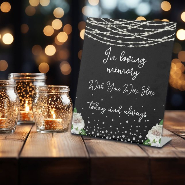In der Love Memory String leuchtet schwarzes Memor Sockelschild (Von Creator hochgeladen)