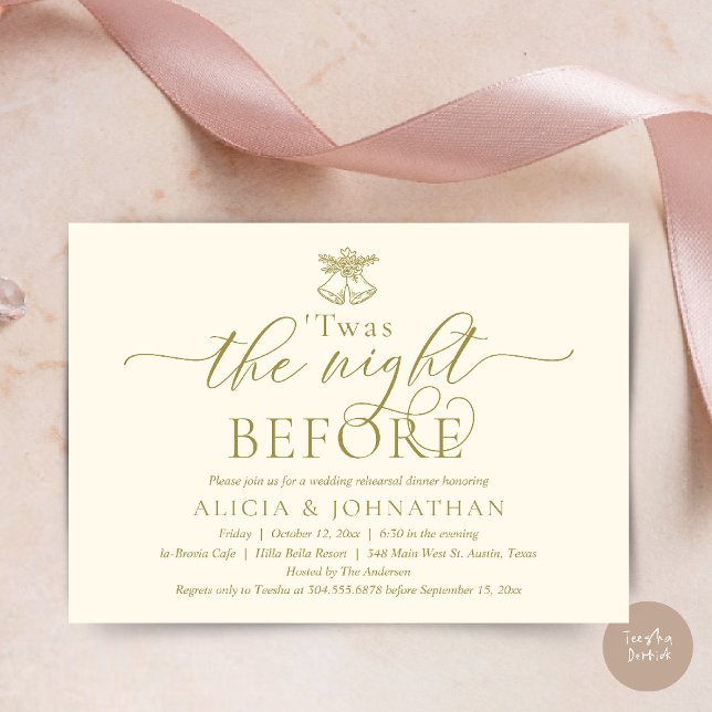 In der Nacht davor war das Abendessen Hochzeit Pro Einladung (The Night Before, Twas Wedding Rehearsal Dinner Party Invites Card mistletoe wedding bell Yellow)