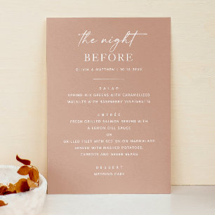 In der Nacht zuvor. Rosa Probe-Dinner Menükarte
