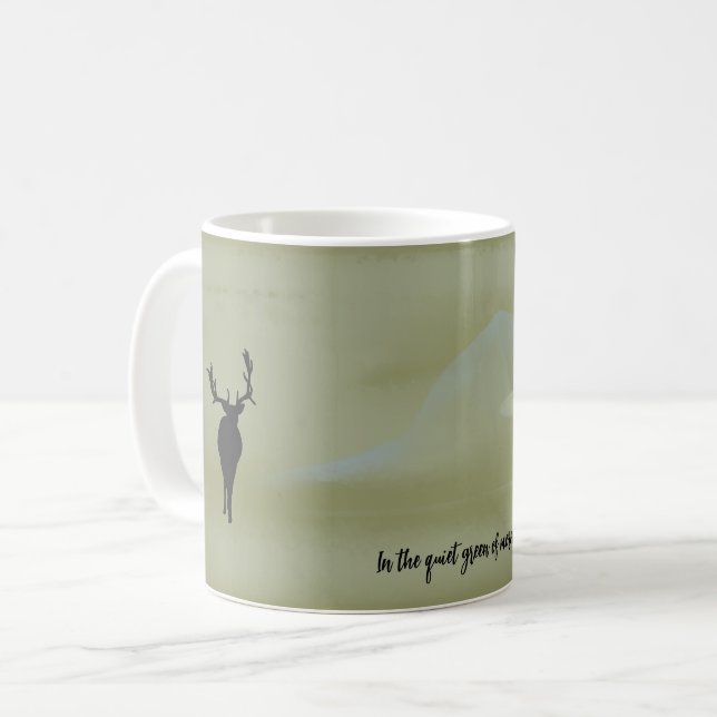 In der ruhigen grünen Morgenmitte-Tasse Kaffeetasse (Vorderseite Links)