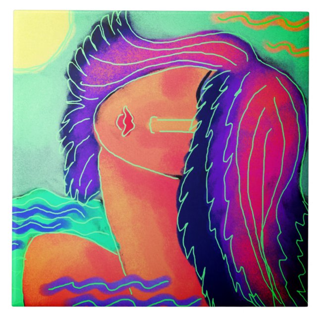 In der Sonne Abstraktes Portrait einer Frau Fliese (Vorderseite)