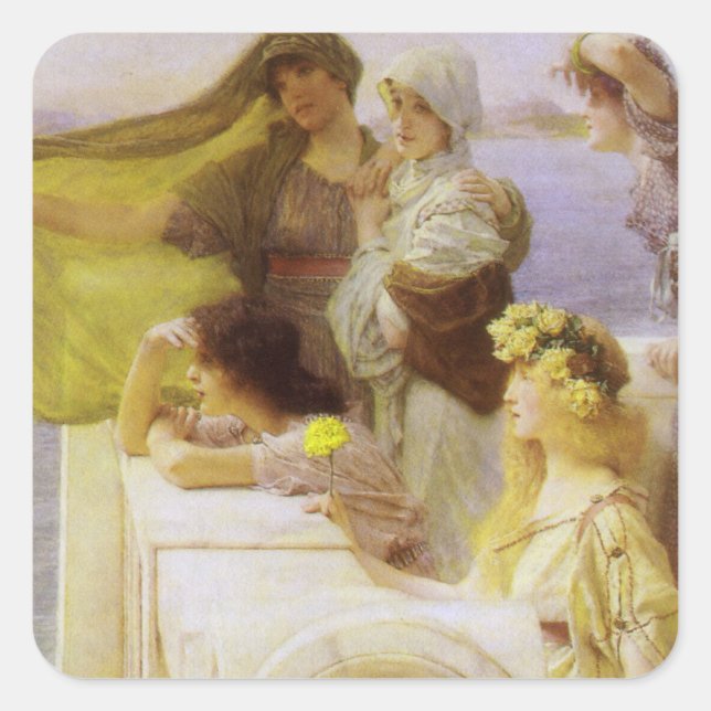 In der Wiege von Aphrodite von Sir Lawrence Alma T Quadratischer Aufkleber (Vorderseite)