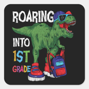 In die 1. Klasse Lehrerin Kid Dinosaurier Quadratischer Aufkleber