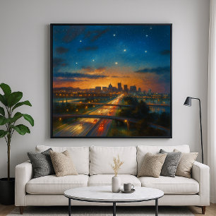 In die Stadt - Stadtlandschaft im Pastellmalstil Poster