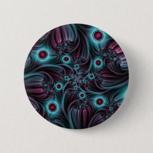 In die Tiefe Abstraktes Fraktal Blau rosa Kunst Button