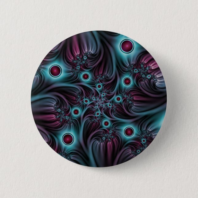 In die Tiefe Abstraktes Fraktal Blau rosa Kunst Button (Vorderseite)