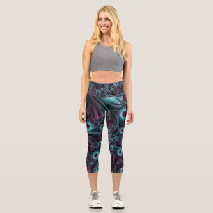 In die Tiefe Abstraktes Fraktal Blau rosa Kunst Capri Leggings