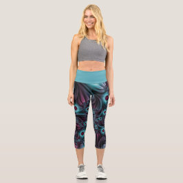 In die Tiefe Abstraktes Fraktal Blau rosa Kunst Capri Leggings