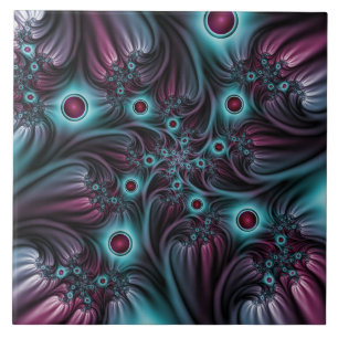 In die Tiefe Abstraktes Fraktal Blau rosa Kunst Fliese