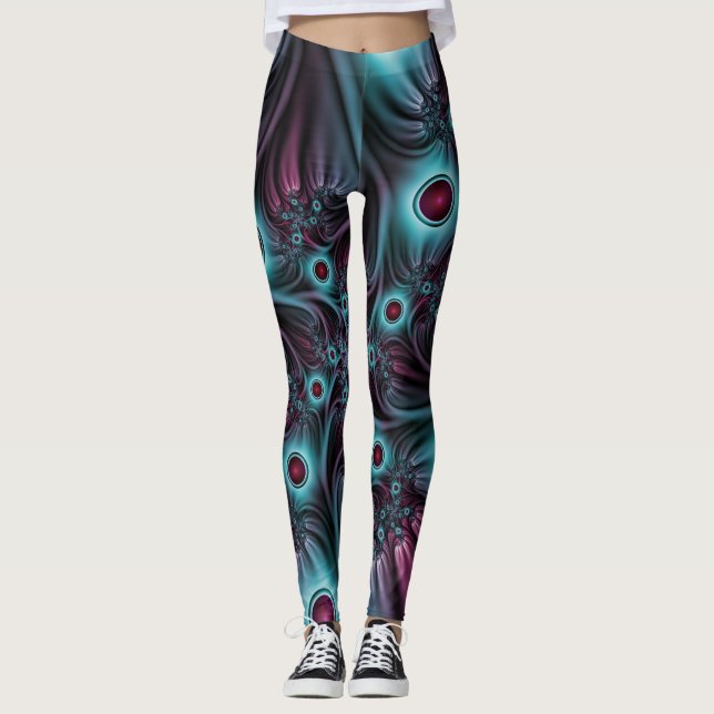 In die Tiefe Abstraktes Fraktal Blau rosa Kunst Leggings (Vorderseite)