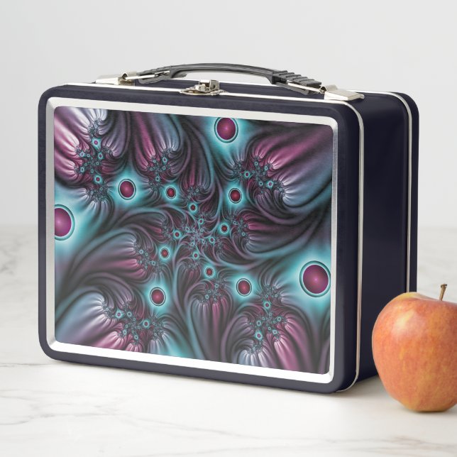 In die Tiefe Abstraktes Fraktal Blau rosa Kunst Metall Lunch Box (Beispiel)