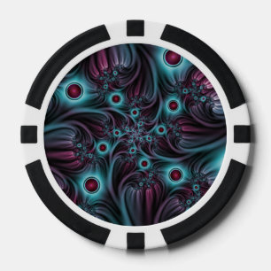 In die Tiefe Abstraktes Fraktal Blau rosa Kunst Pokerchips