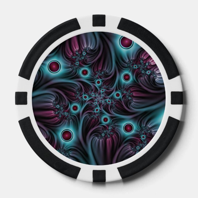 In die Tiefe Abstraktes Fraktal Blau rosa Kunst Pokerchips (Vorderseite)
