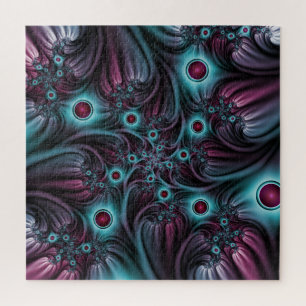 In die Tiefe Abstraktes Fraktal Blau rosa Kunst Puzzle