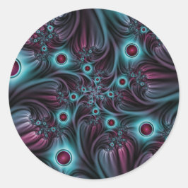 In die Tiefe Abstraktes Fraktal Blau rosa Kunst Runder Aufkleber