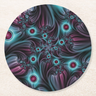 In die Tiefe Abstraktes Fraktal Blau rosa Kunst Runder Pappuntersetzer