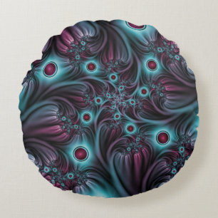 In die Tiefe Abstraktes Fraktal Blau rosa Kunst Rundes Kissen