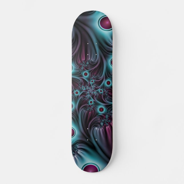 In die Tiefe Abstraktes Fraktal Blau rosa Kunst Skateboard (Vorderseite)
