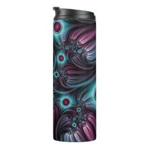 In die Tiefe Abstraktes Fraktal Blau rosa Kunst Thermosbecher