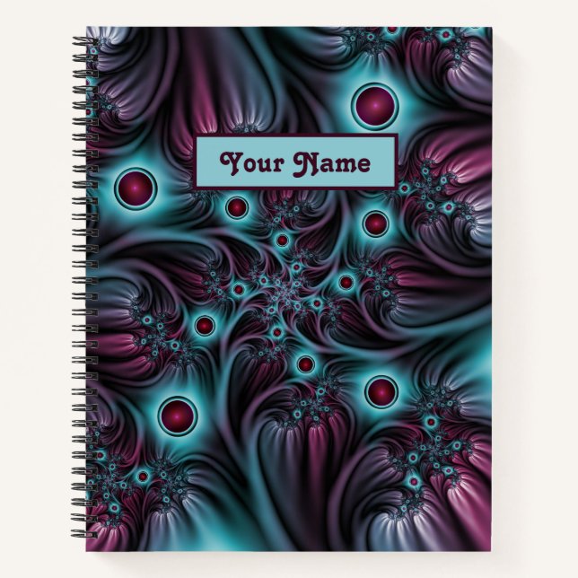 In die Tiefe Blau Rosa Abstrakter Name des Fraktal Notizbuch (Vorderseite)