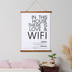 In diesem Haus gibt es Liebe und WiFi Wall Art Wandteppich Mit Holzrahmen