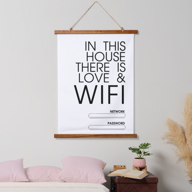 In diesem Haus gibt es Liebe und WiFi Wall Art Wandteppich Mit Holzrahmen (Schlafzimmer)